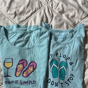 Life Is Good Aqua Graphic Tank Tops with Flip Flop & Wine Art